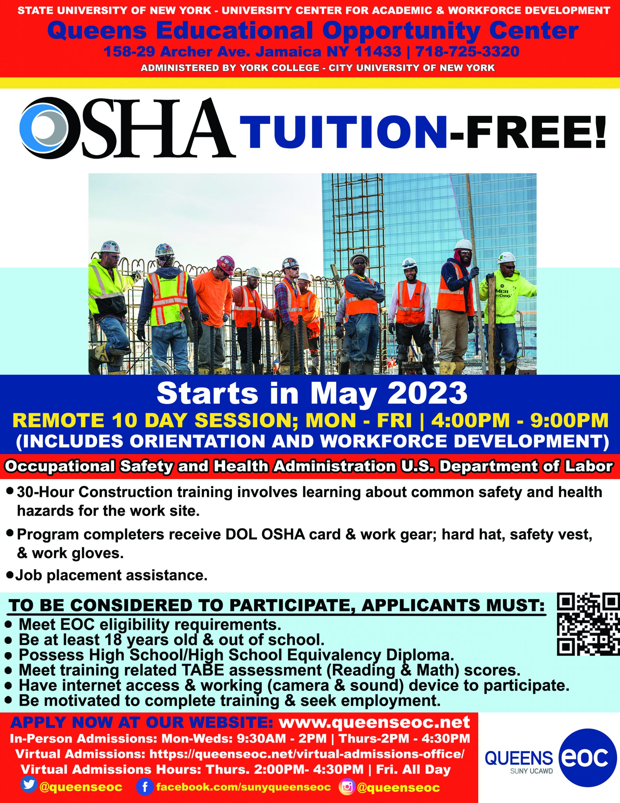 OSHA TuitionFreeRemote 10Day Session Starts in May 2023 SUNY Queens Educational Opportunity
